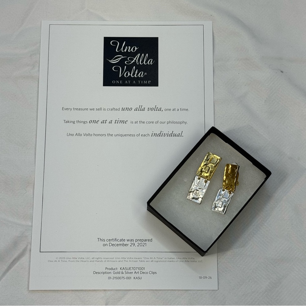 Gold and Silver Geometric Art Deco Clip-On Earrings - Picture 9 of 9